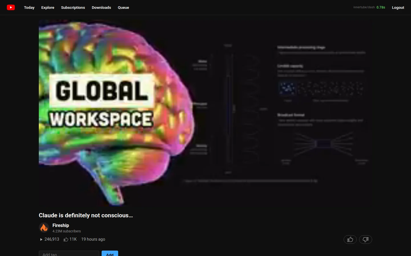 A video playing through the self-hosted proxy with extraction badge and full metadata